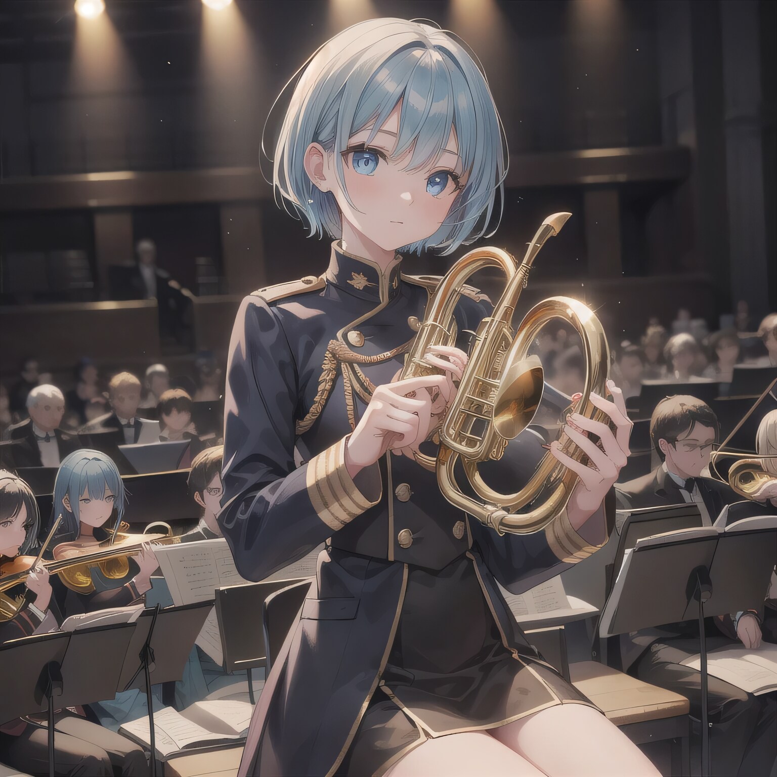 青髪ボブでブラスバンドの少女 | の人気AIイラスト・グラビア