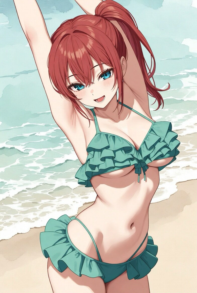 海辺の緑色ビキニ