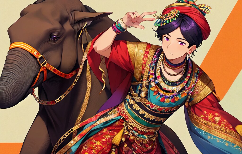 ゾウに乗る黒髪短髪男性！！（11枚）