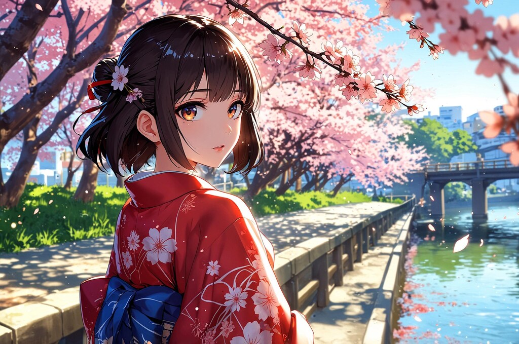 桜・浴衣・散歩