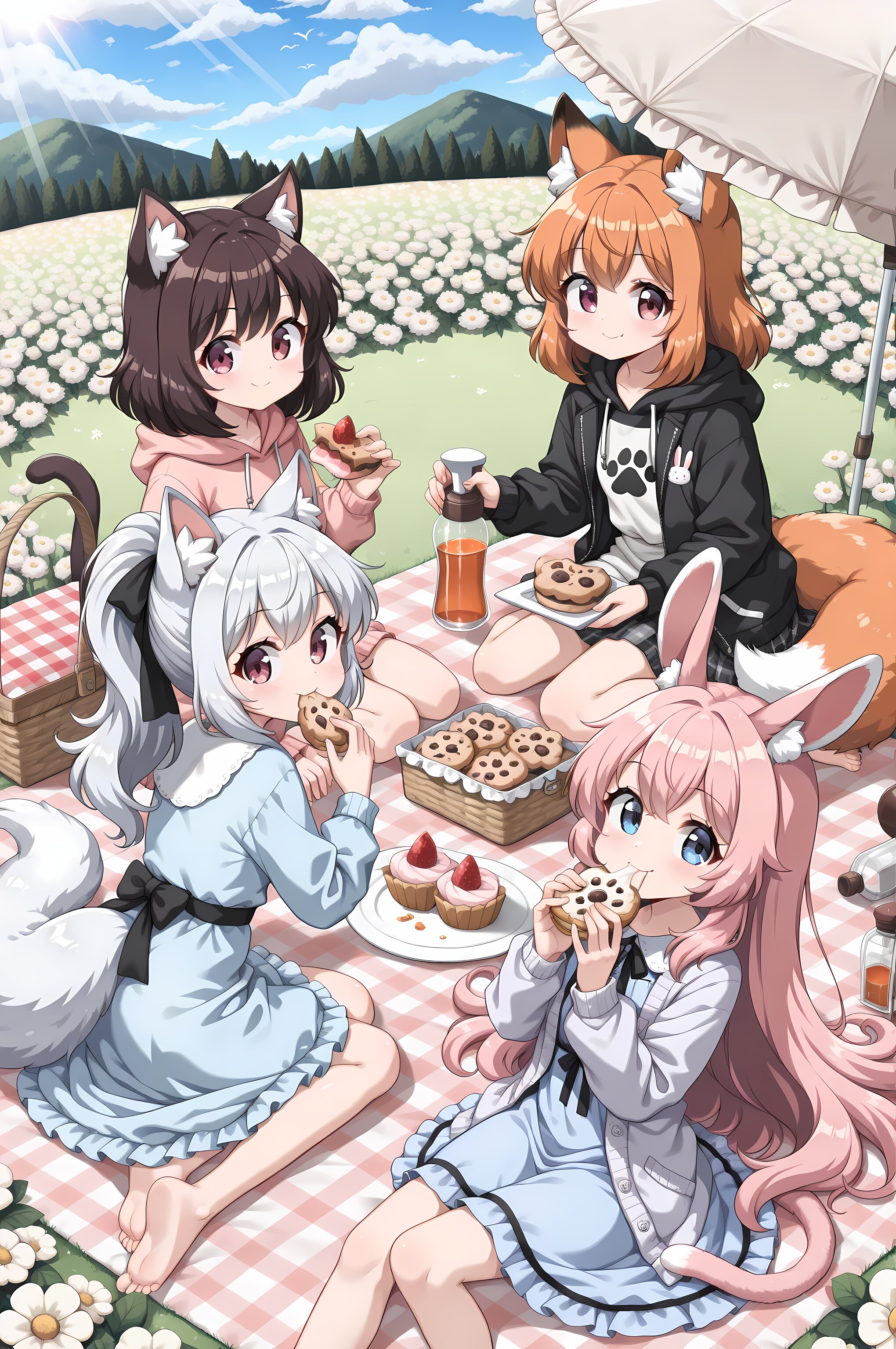 ケモミミたちのピクニック | の人気AIイラスト・グラビア