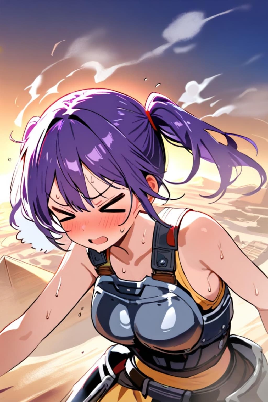 砂漠で紫髪ちゃん