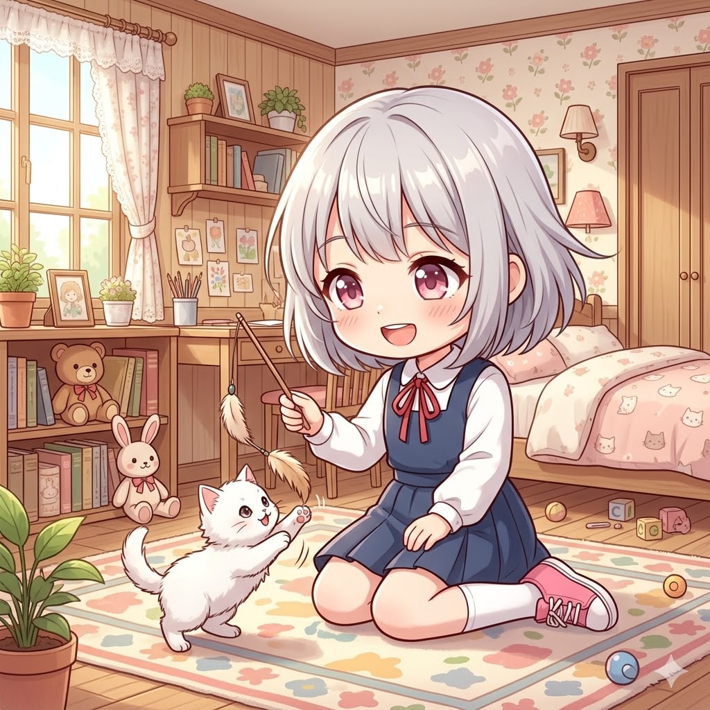 猫じゃらしで猫と遊ぶ