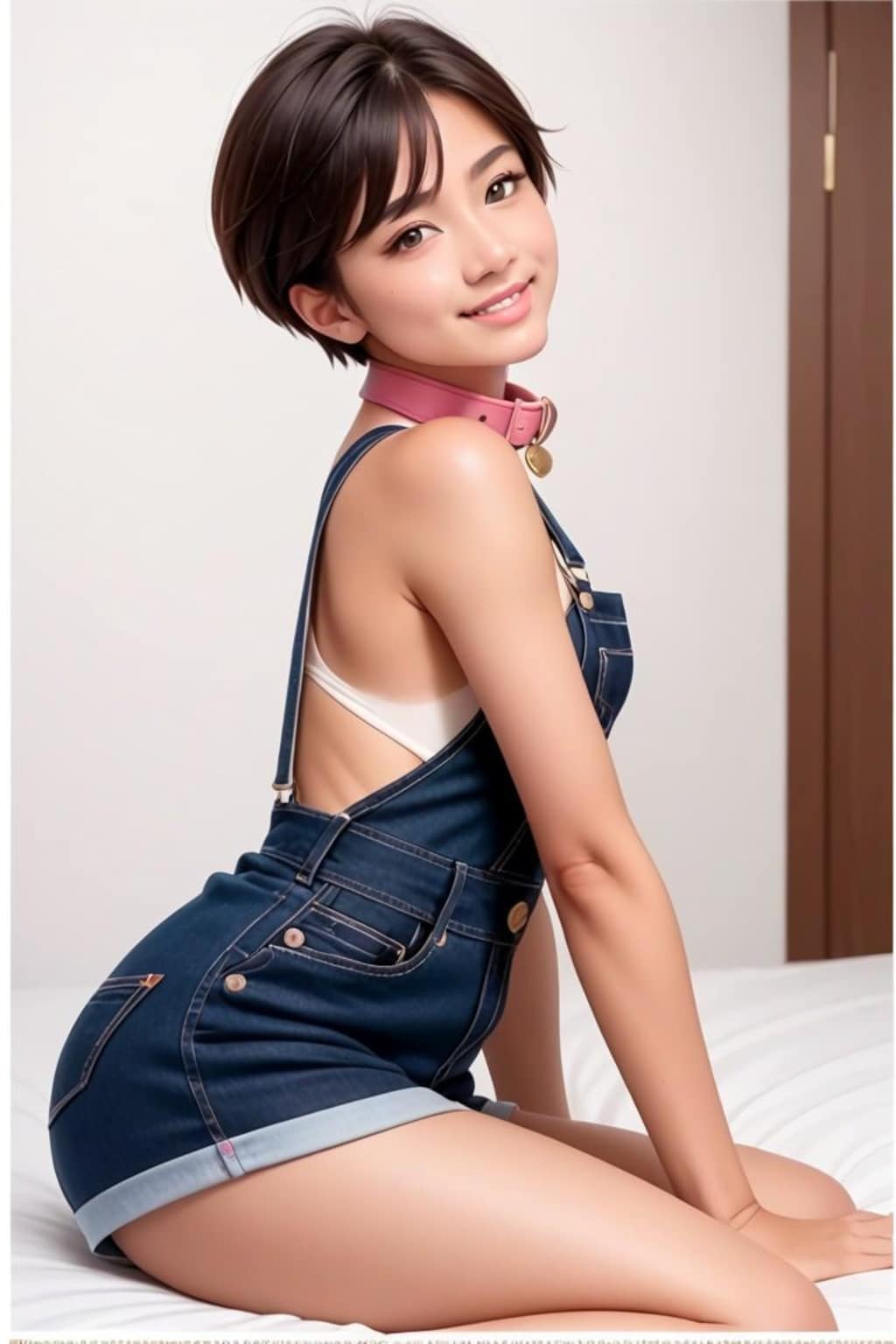 オーバーオールのショートヘア少女