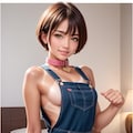 オーバーオールのショートヘア少女 2枚目