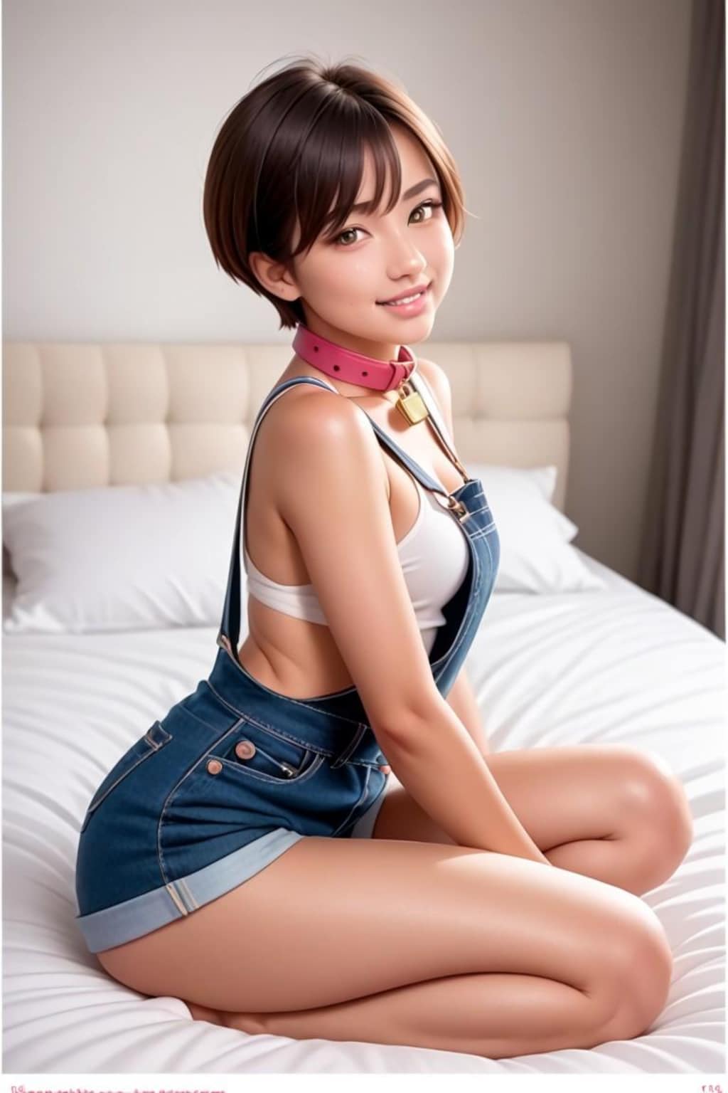 オーバーオールのショートヘア少女