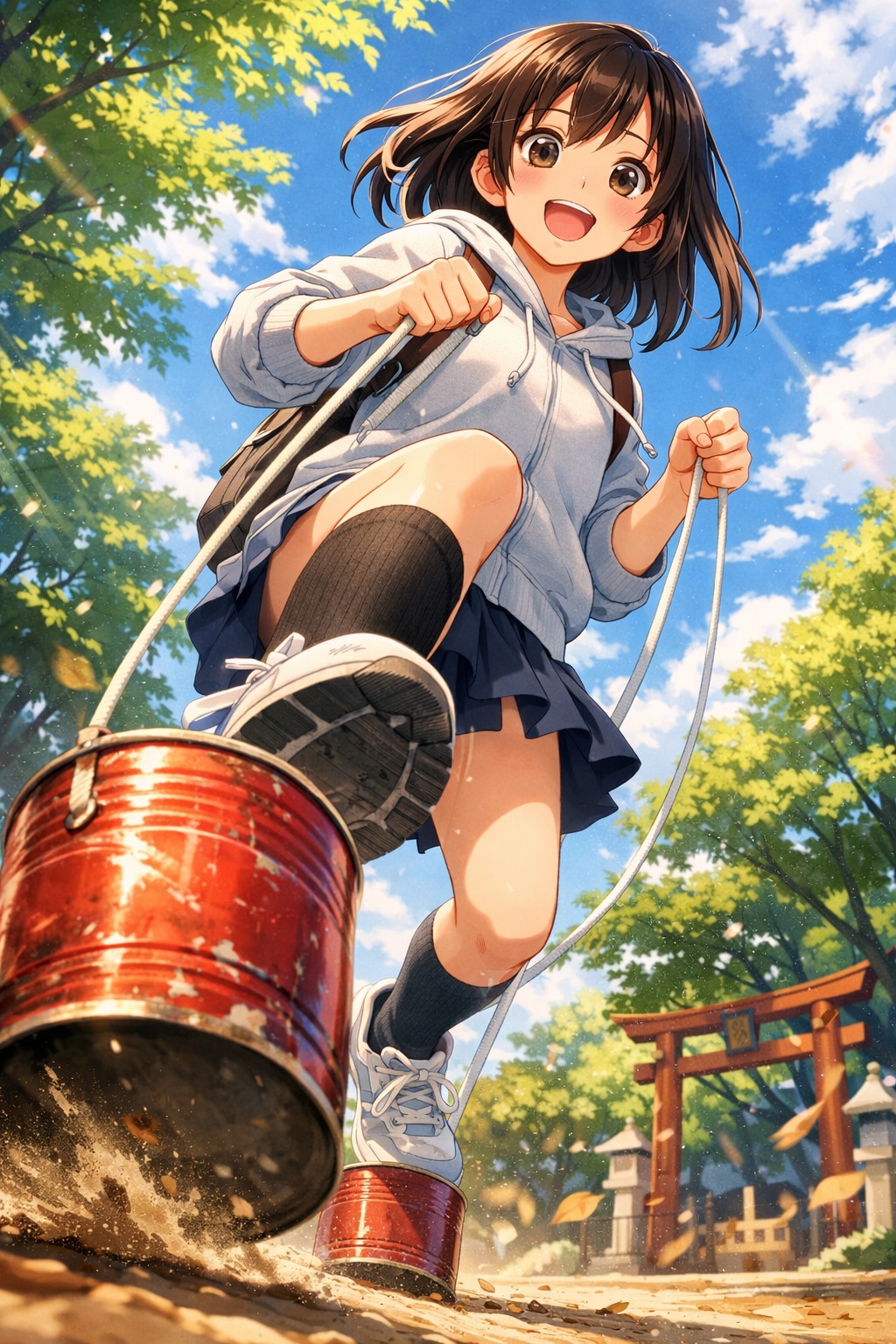 缶ポックリで遊ぶ女の子