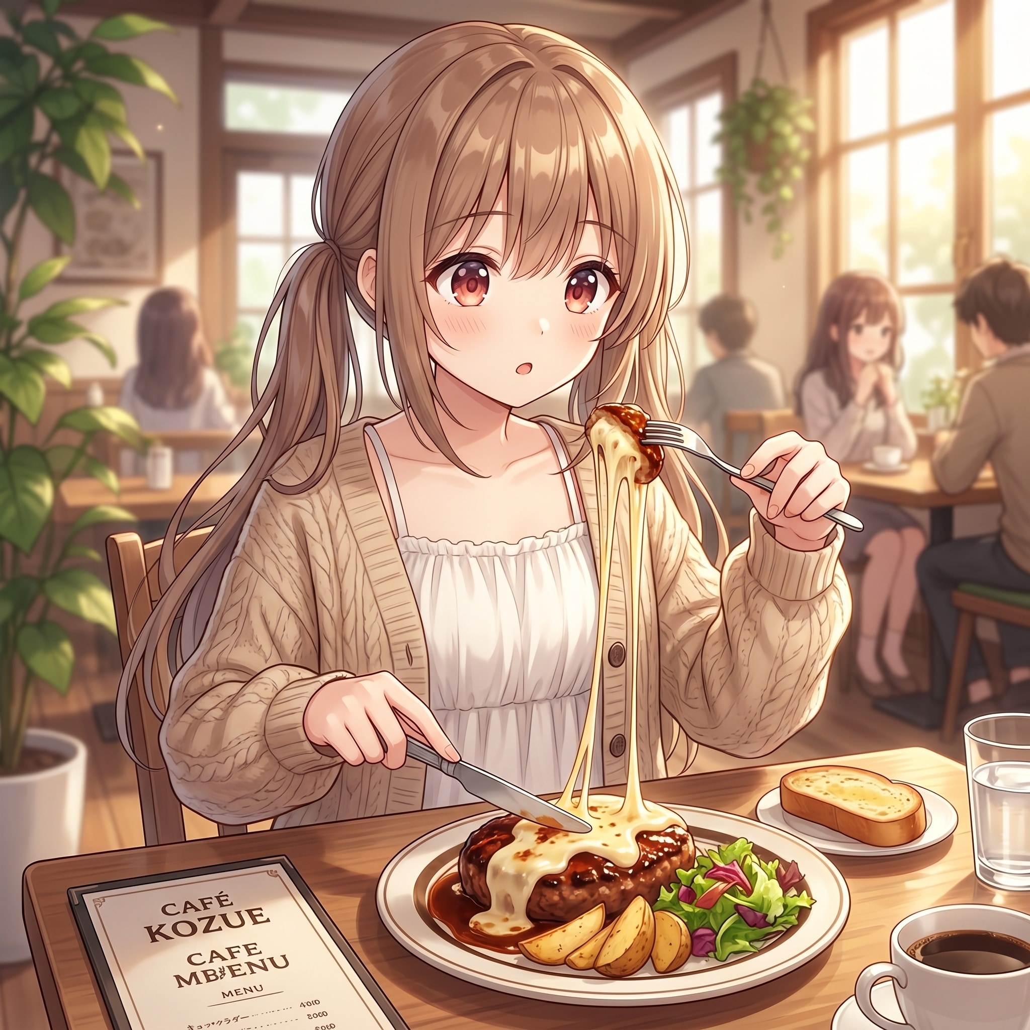 梢とランチ（５）チーズハンバーグランチ | の人気AIイラスト・グラビア