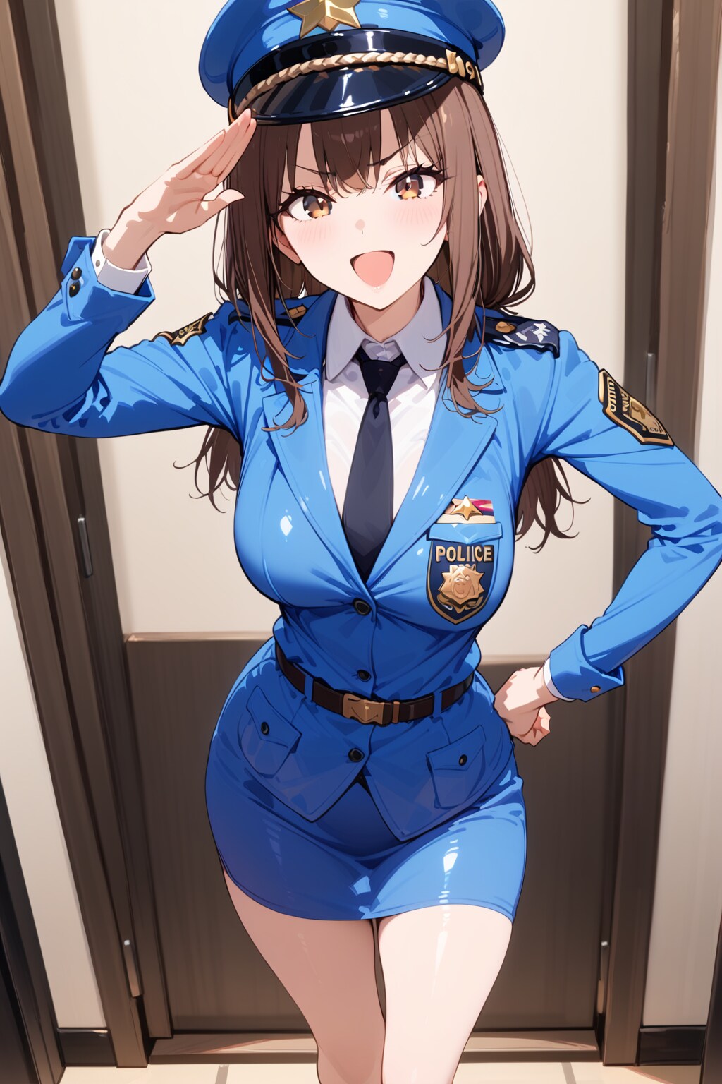 おっす！　勤務お疲れ様です！　ミニスカ女性警察官