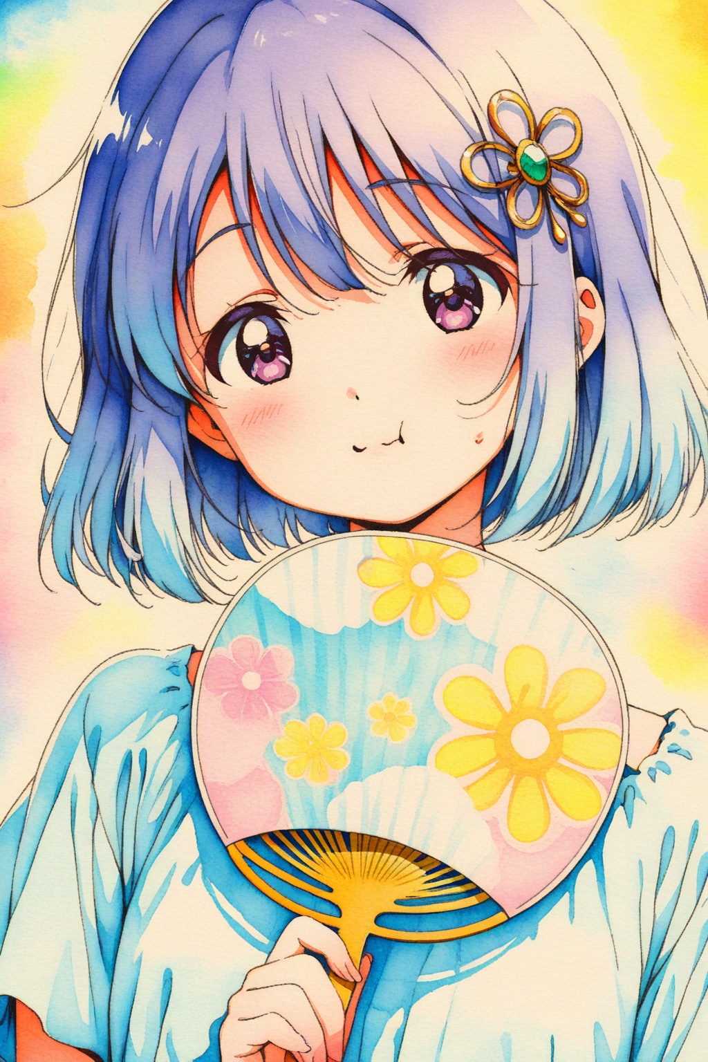 うちわの陰から、ひみつの視線。夏のはじまり🌻