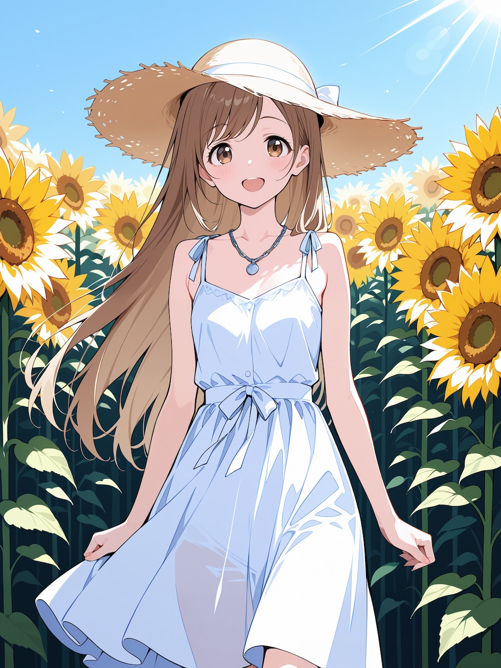 サマードレスと麦わら帽子、向日葵を添えて