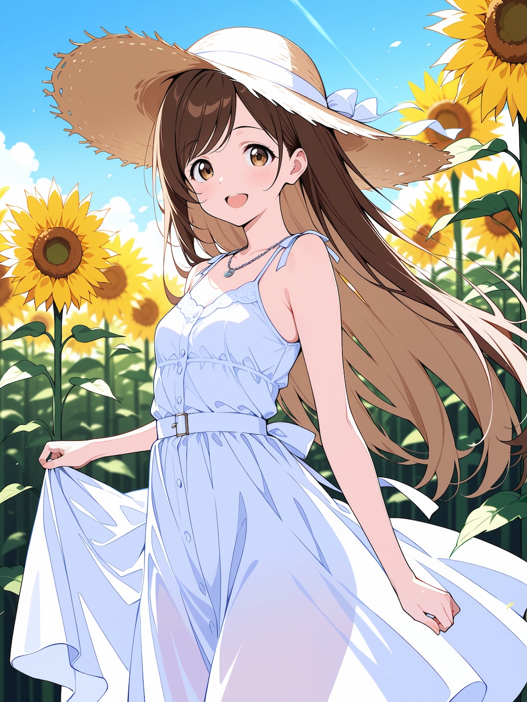 サマードレスと麦わら帽子、向日葵を添えて