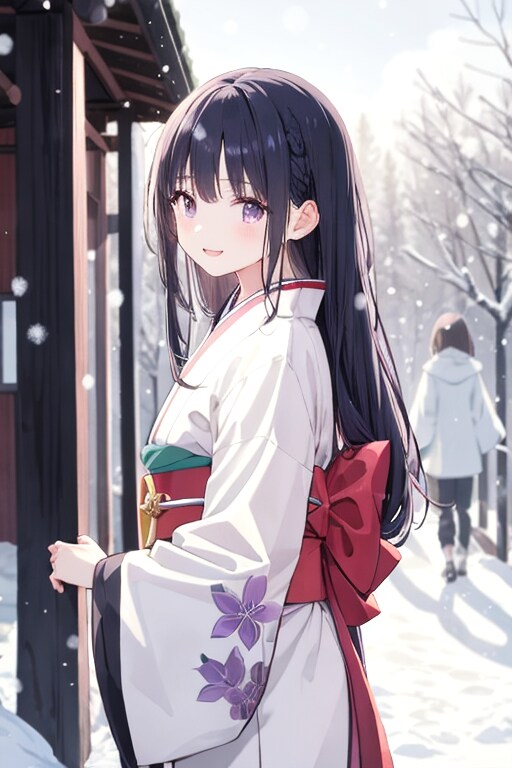 和装女子　雪見