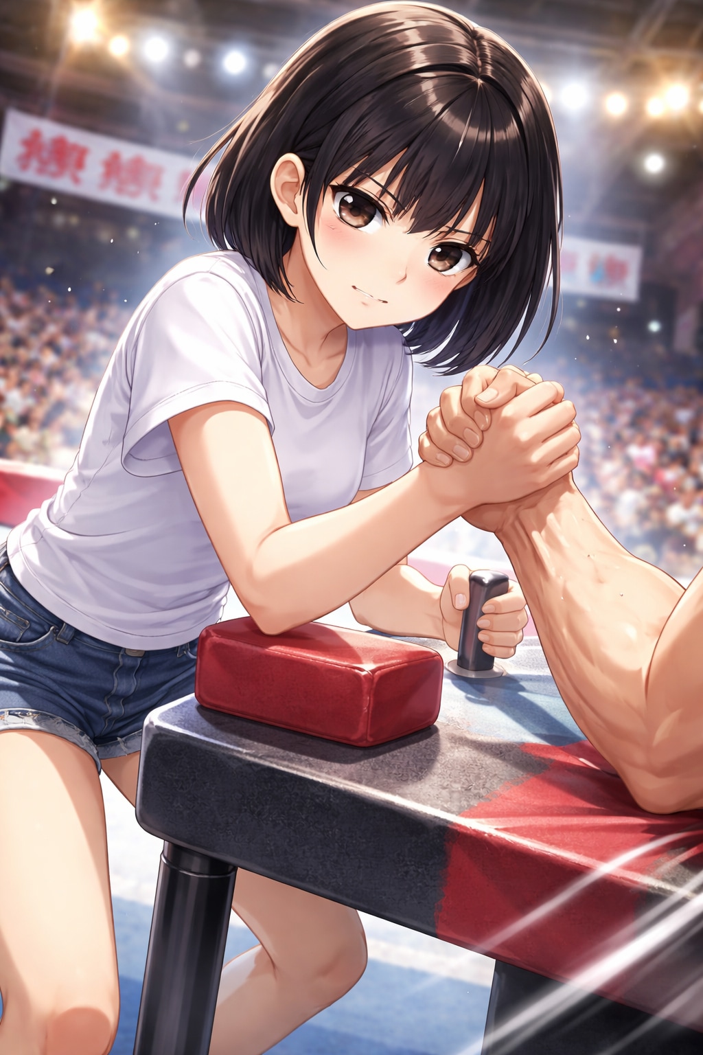 アームレスリングに参戦している女の子