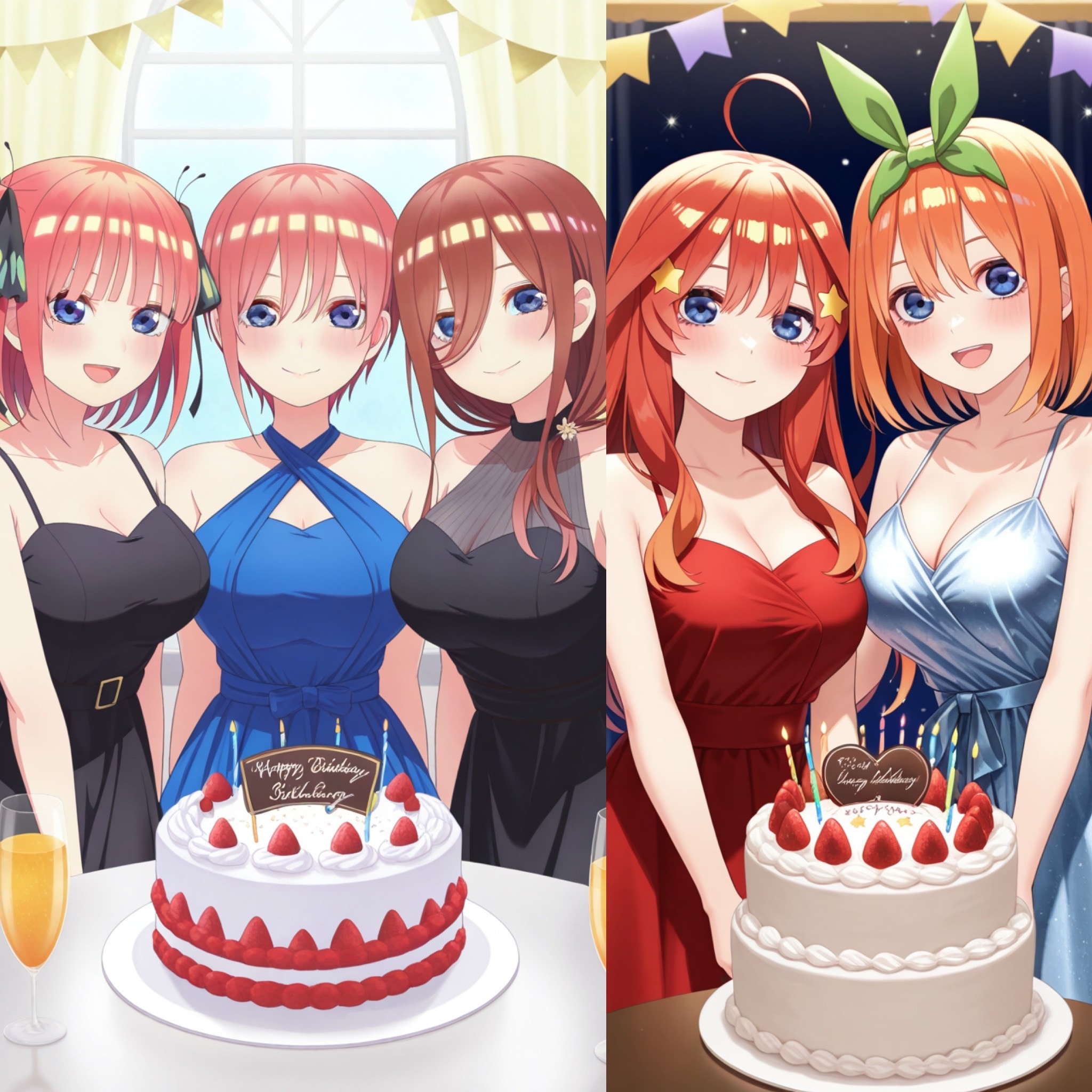 PixAIで5月5日は中野家の五つ子🎂🎉❤️