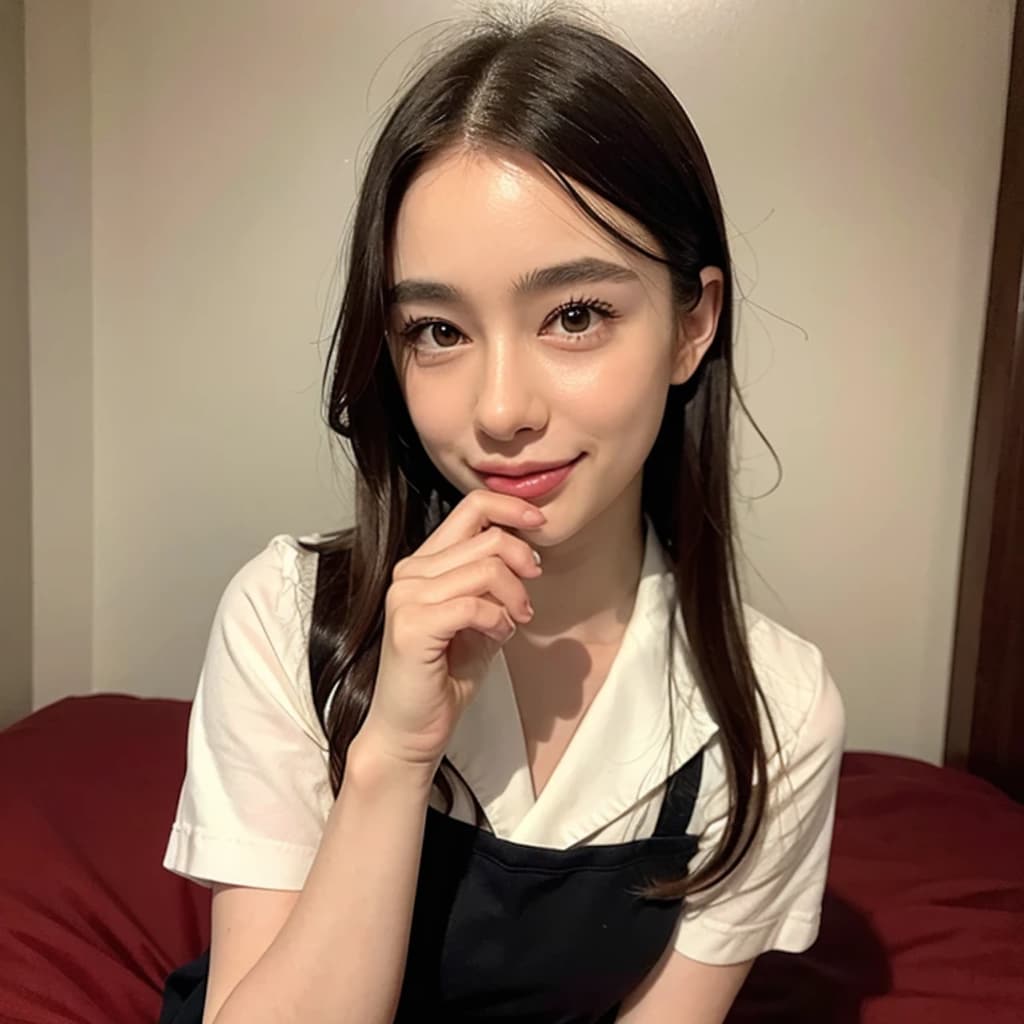 黒髪ロングで寝室の美女７３