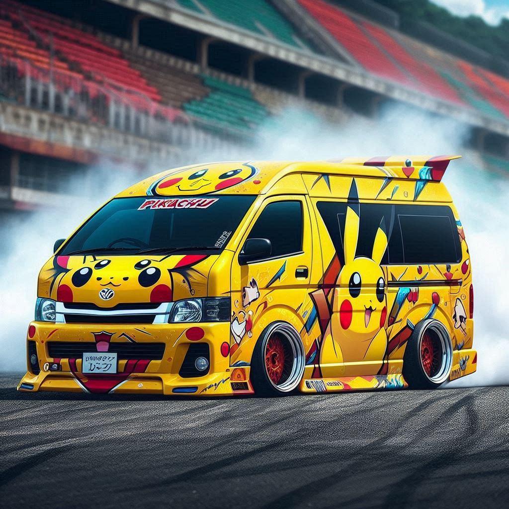 ピカチュウ柄のトヨタハイエースのドリ車 | の人気AIイラスト・グラビア