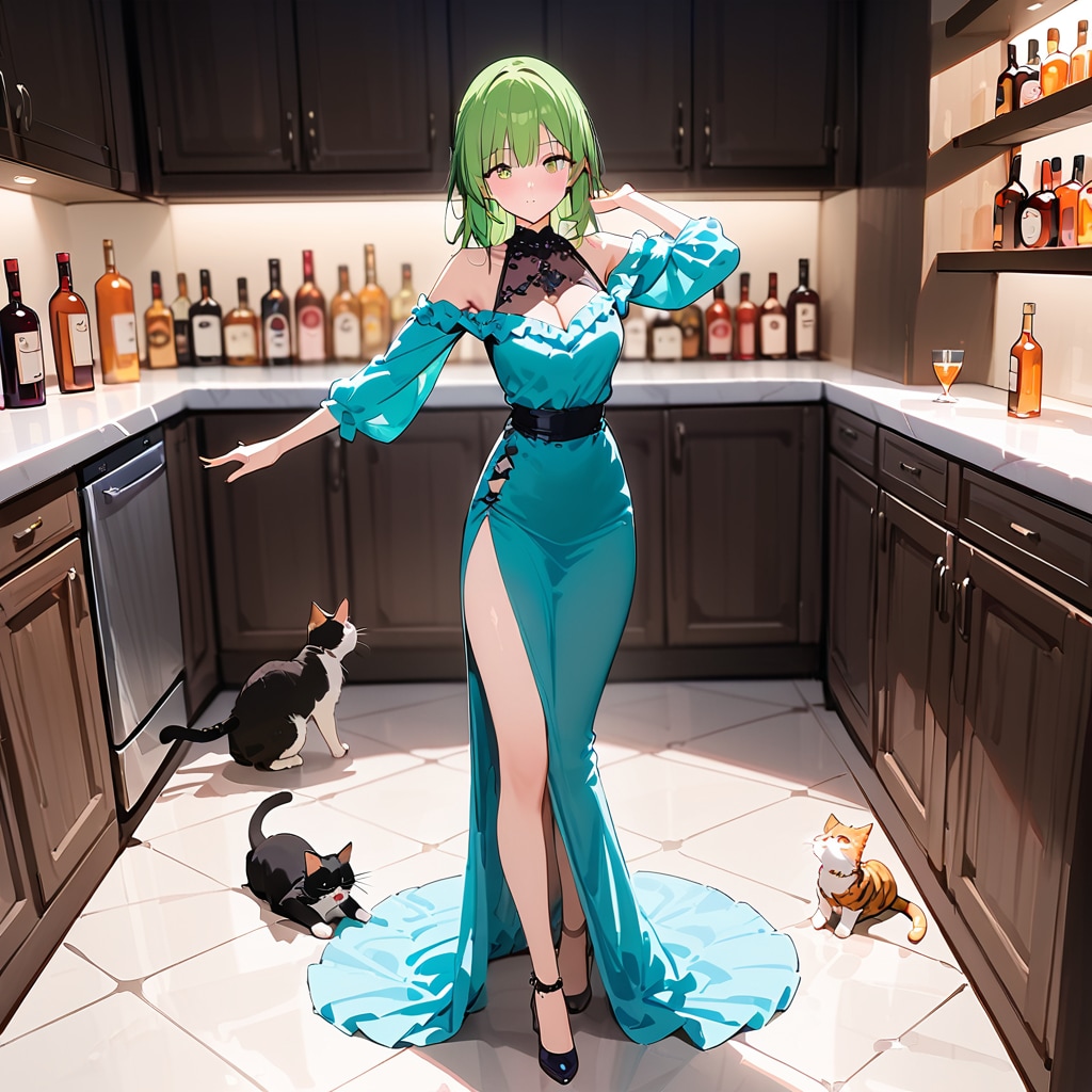 猫バーで踊る女性