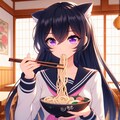 うどんを食べている、黒髪ロング少女～その1(8枚) 8枚目