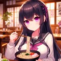 うどんを食べている、黒髪ロング少女～その1(8枚) 3枚目