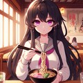 うどんを食べている、黒髪ロング少女～その1(8枚) 2枚目