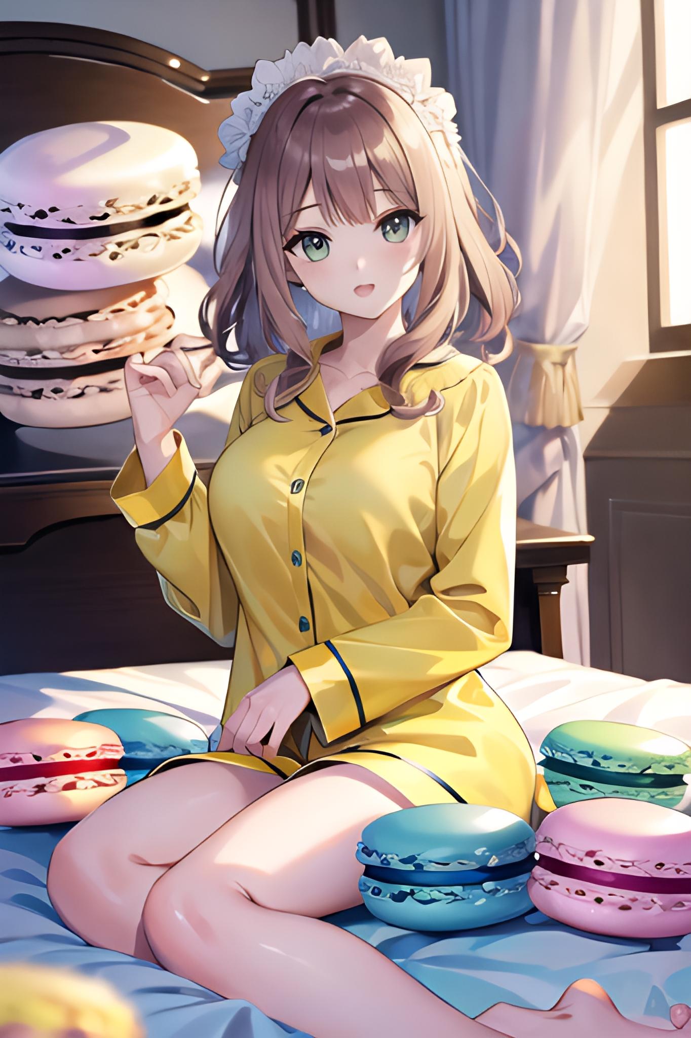 マカロンに囲まれた女の子