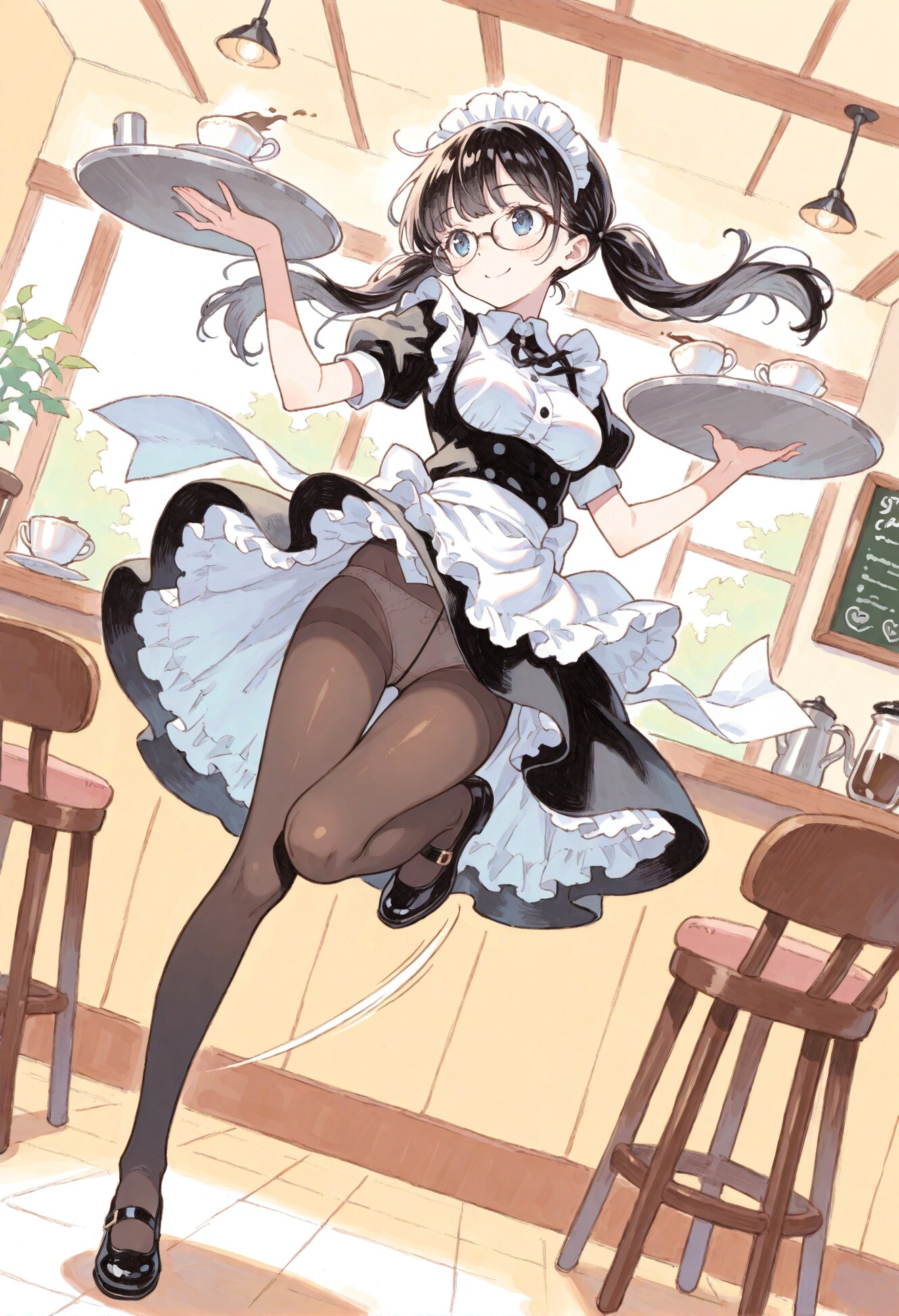 カフェのツインテ眼鏡メイド少女