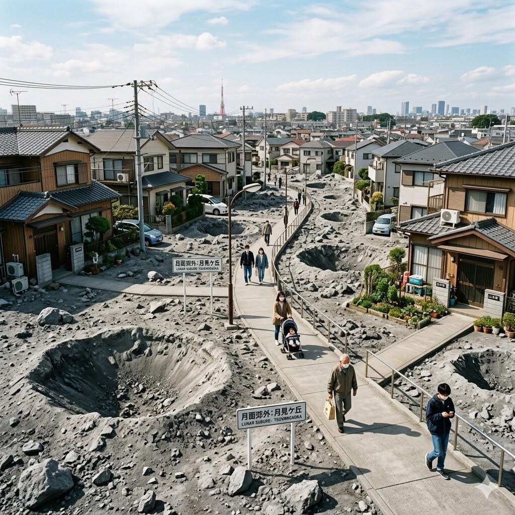 月面っぽい地面の町