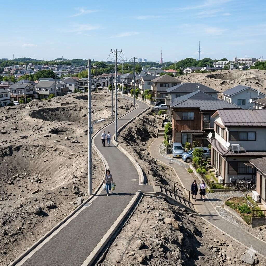 月面っぽい地面の町