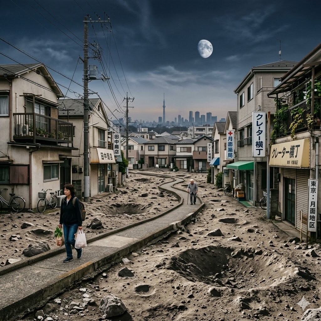 月面っぽい地面の町