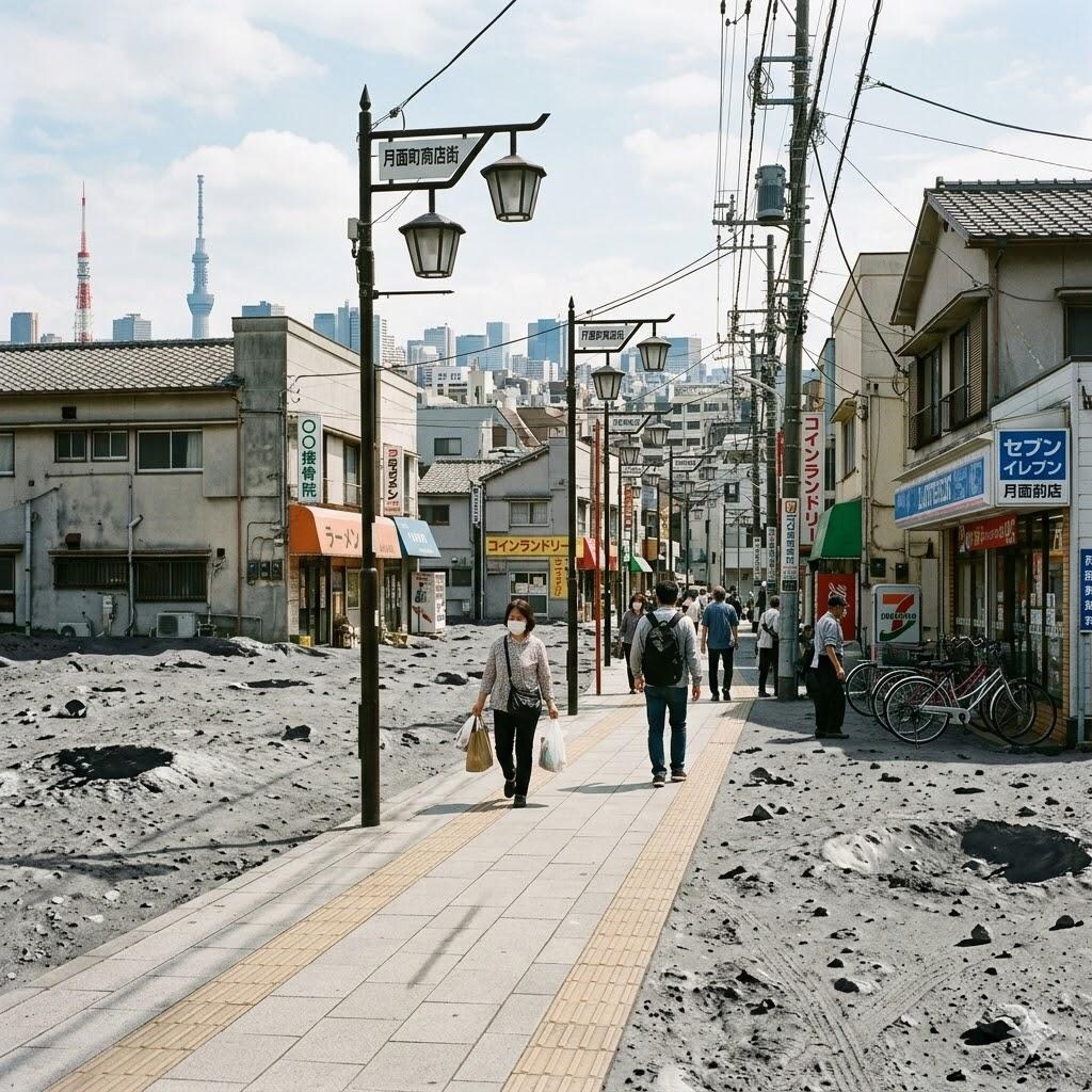 月面っぽい地面の町