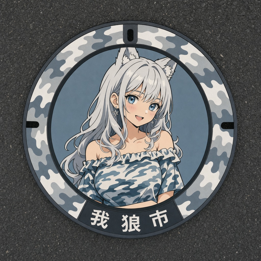 我狼市のご当地マンホール🐺✨