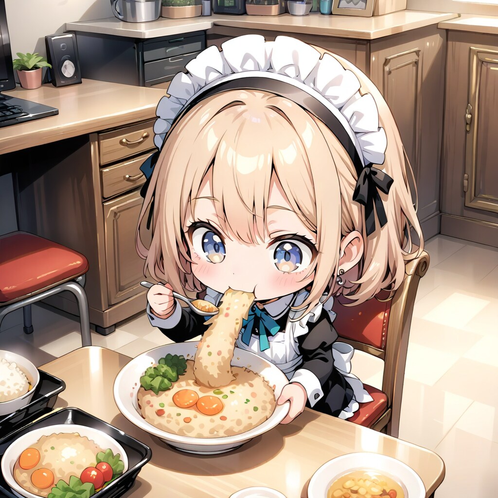 LARIMARのチャーハンを食べるメイドさん | の人気AIイラスト・グラビア