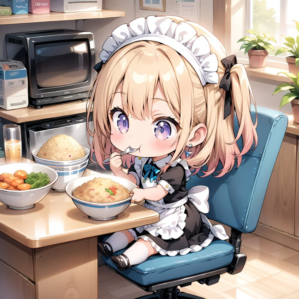 LARIMARのチャーハンを食べるメイドさん