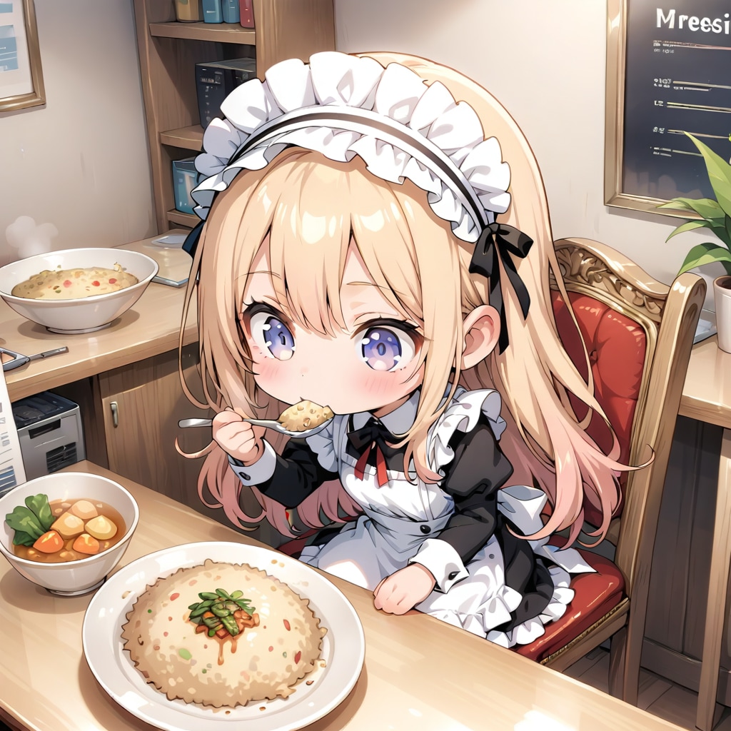 LARIMARのチャーハンを食べるメイドさん