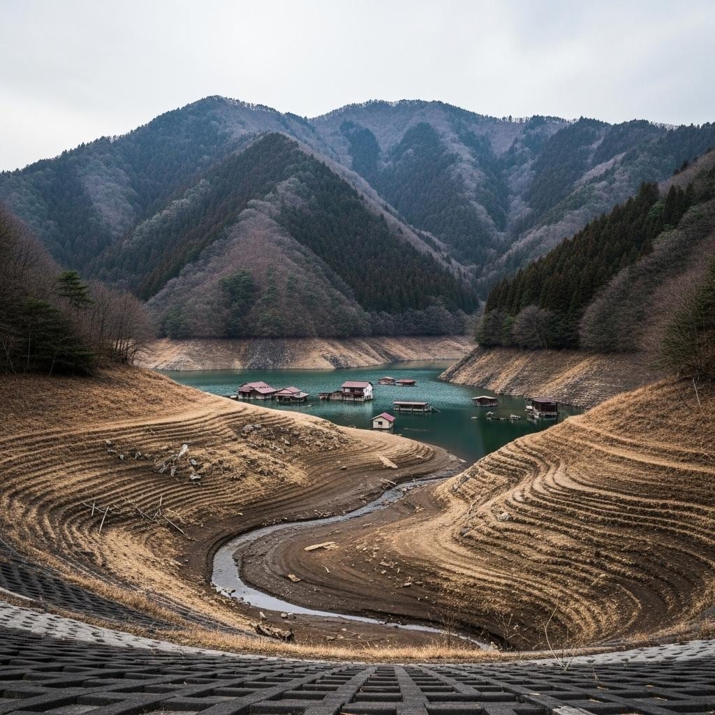 湖底から現れた沈んだ村