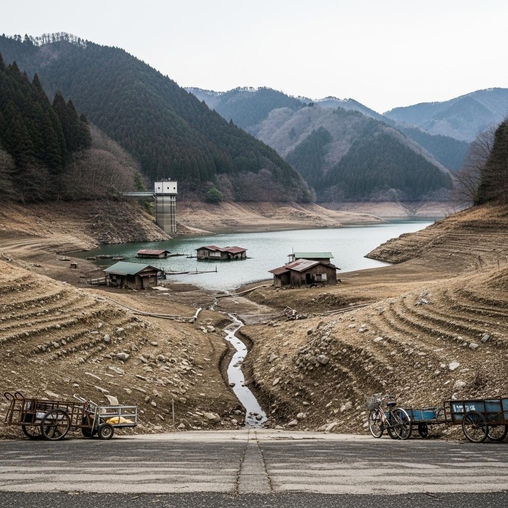 湖底から現れた沈んだ村