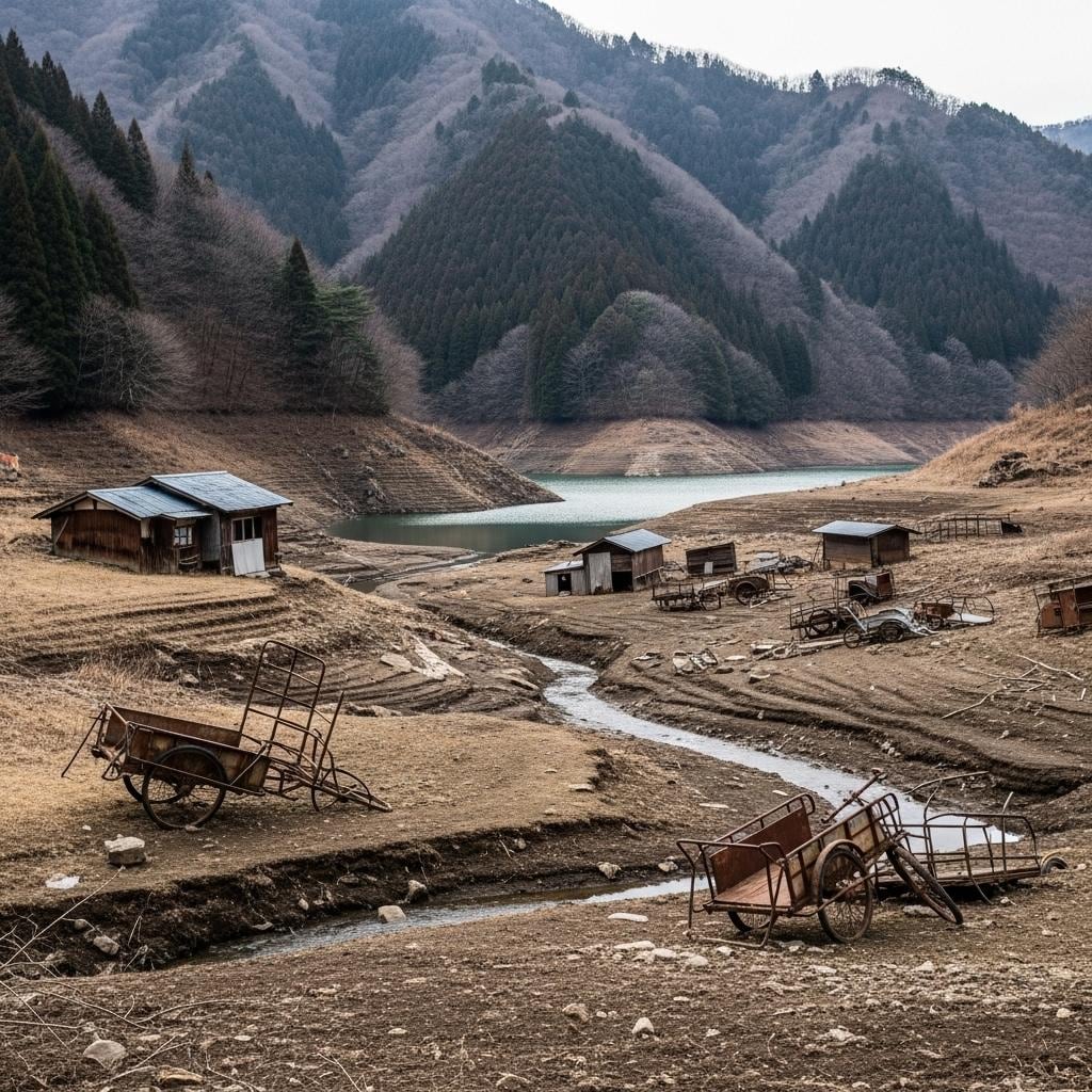 湖底から現れた沈んだ村