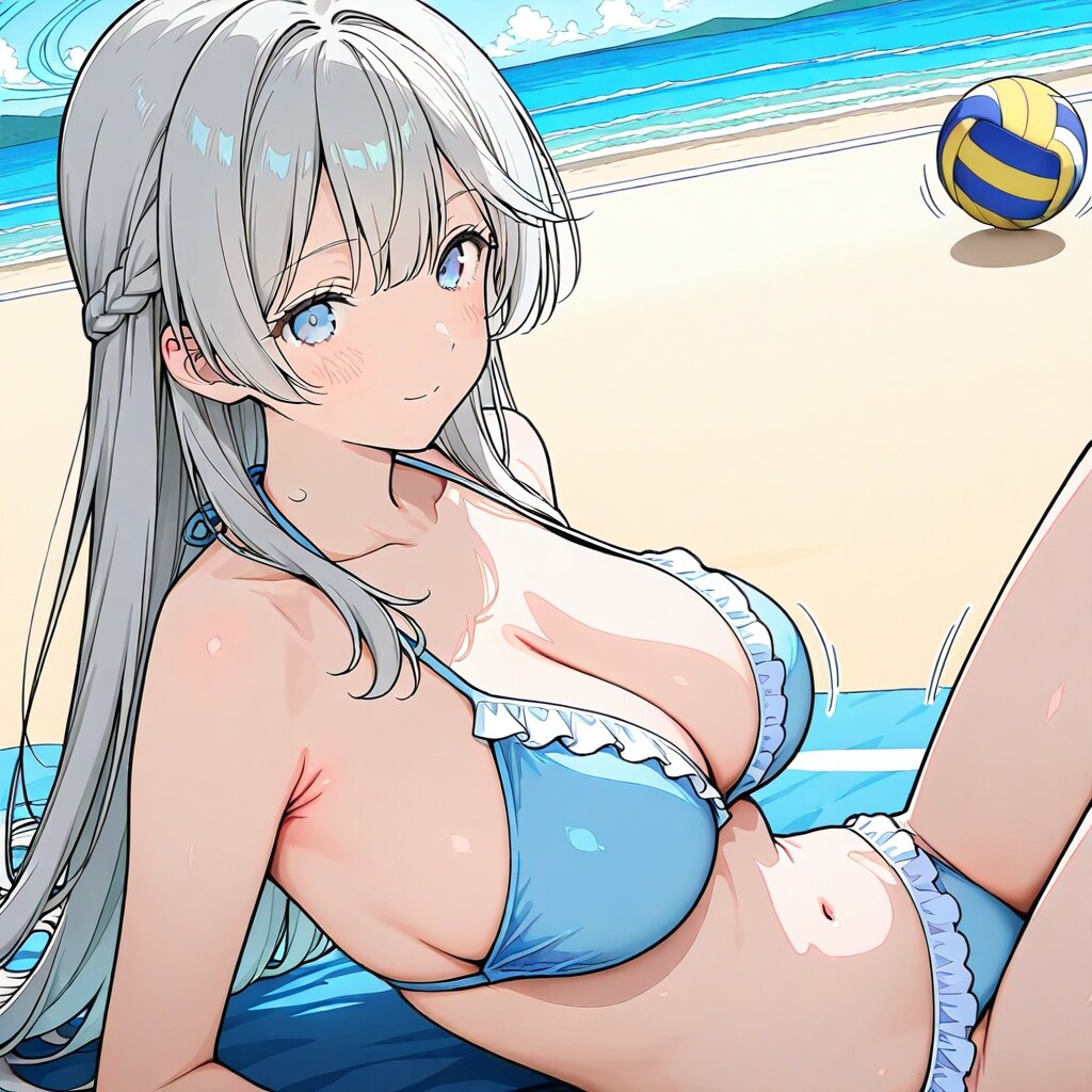 ビーチバレーで疲れた娘