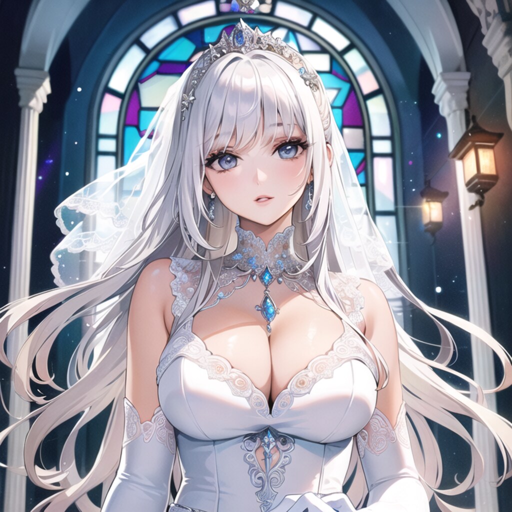 ウェディングドレス銀髪お姉さん