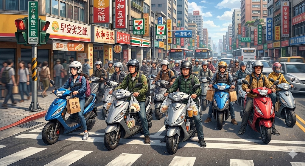 台湾の通勤ラッシュ時の光景