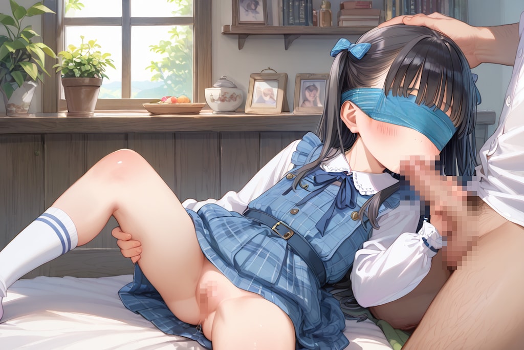 【サンプル】ジャンスカ〇リ〇リJ〇ちゃんたちが目隠しでフェラ＆クンニ（12枚）