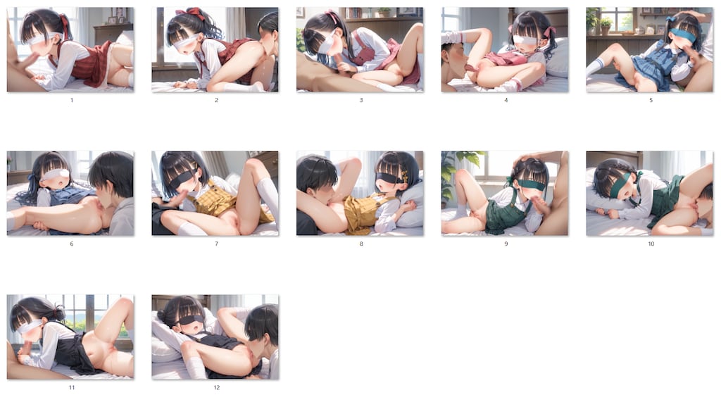 【サンプル】ジャンスカ〇リ〇リJ〇ちゃんたちが目隠しでフェラ＆クンニ（12枚）