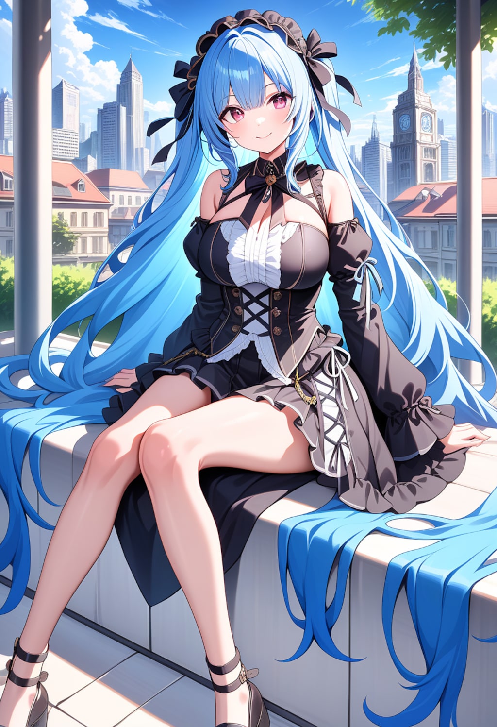 ゴスロリ青髪美少女が都会で