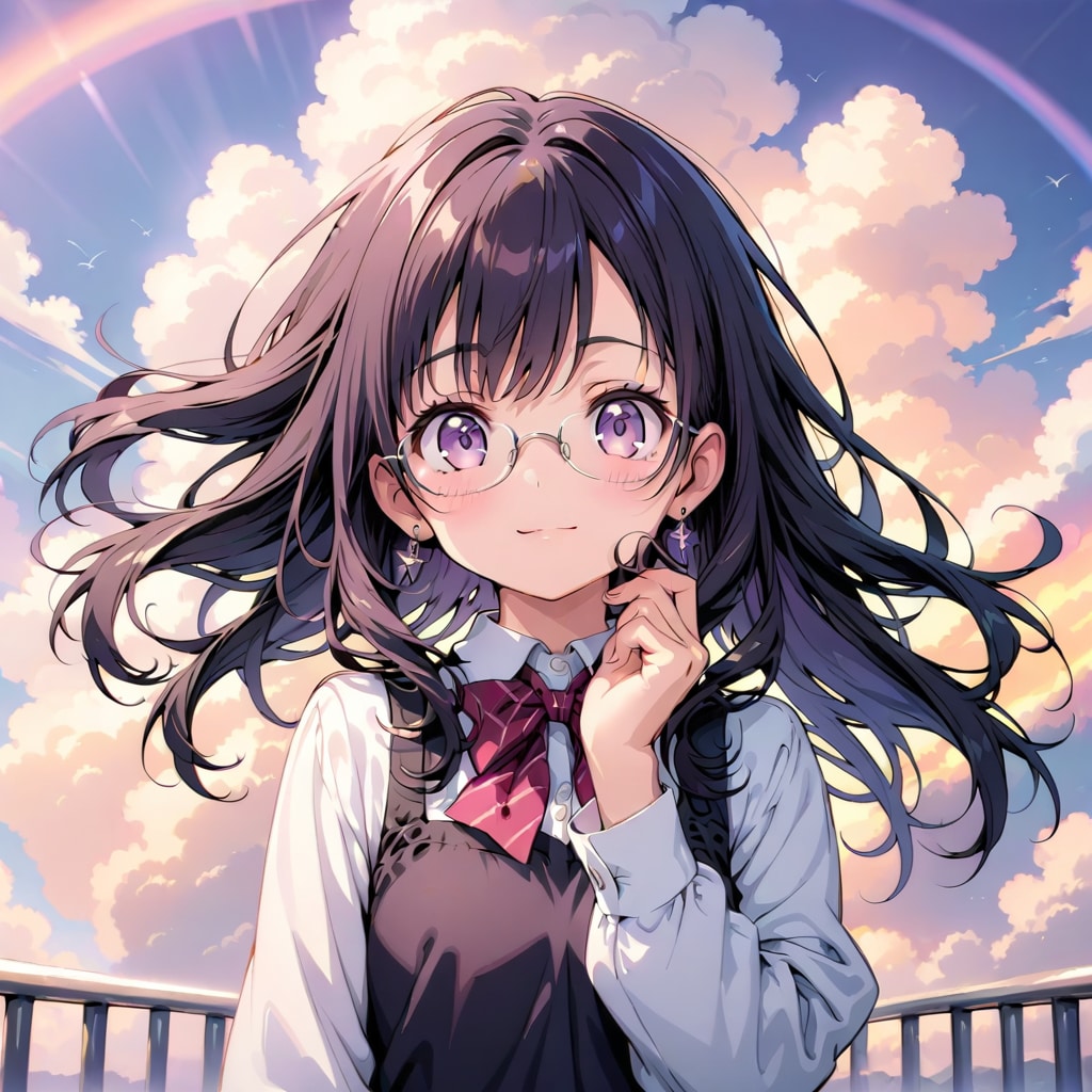 虹、入道雲、黒髪メガネ | の人気AIイラスト・グラビア