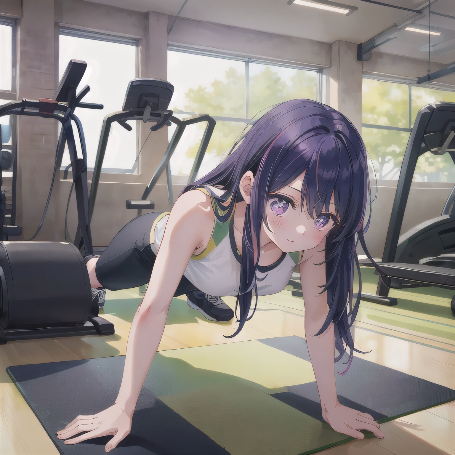 紫髪ロングで筋トレの少女２ | の人気AIイラスト・グラビア