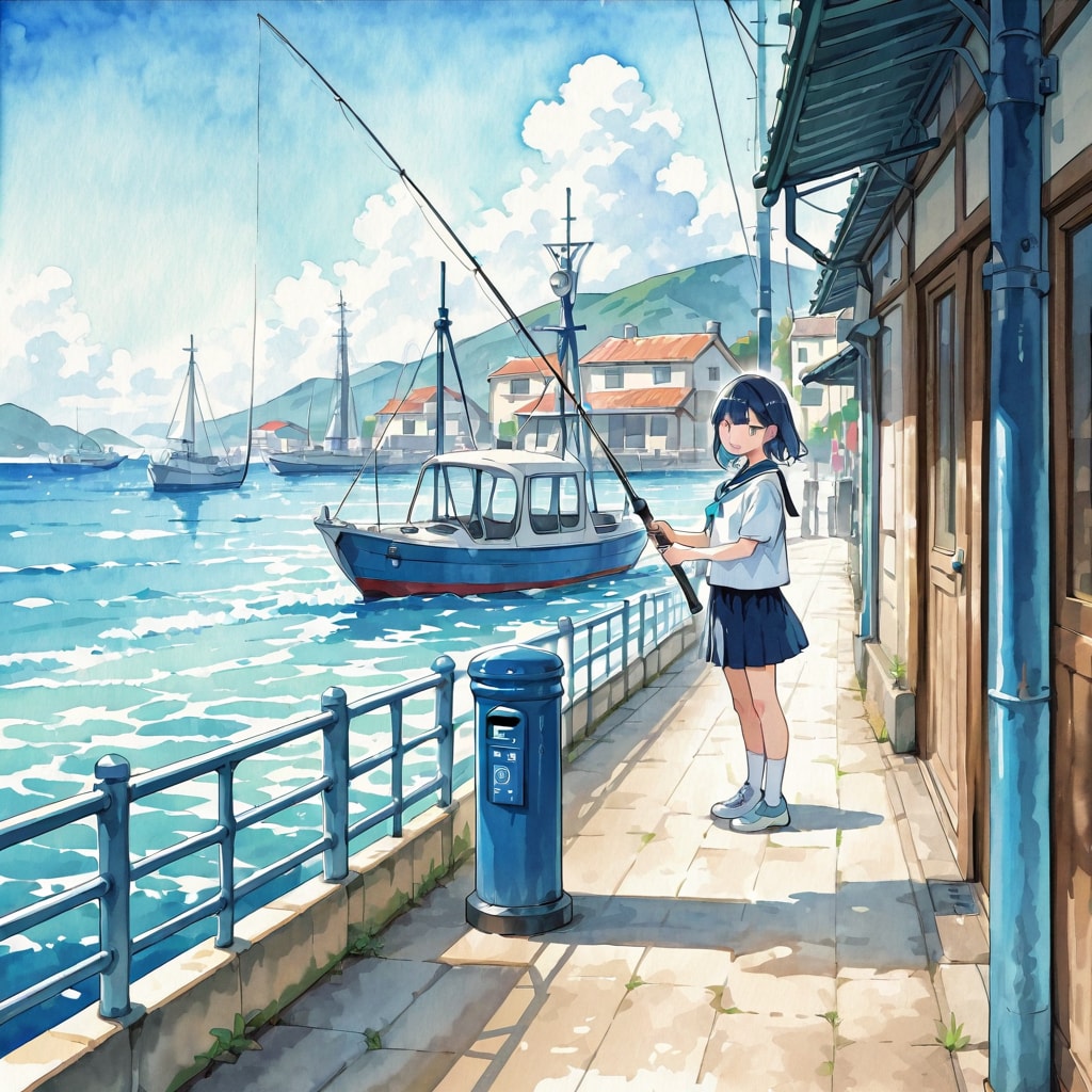 漁港と青いポスト | の人気AIイラスト・グラビア