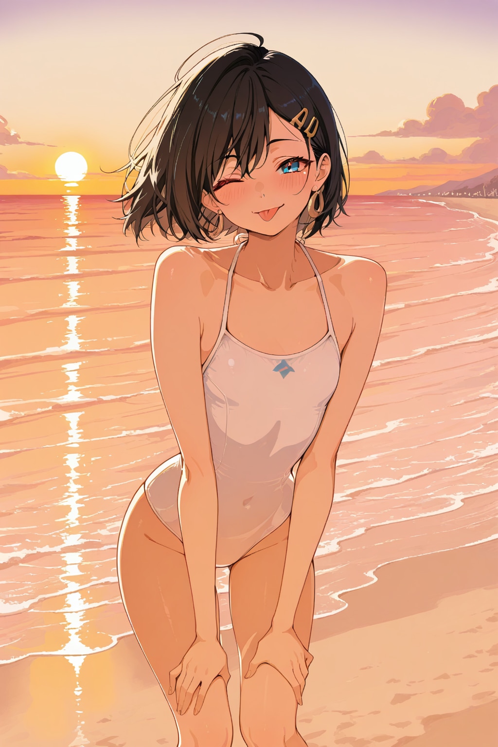 【企画：夕暮れ・APRICOT】白い水着の女の子