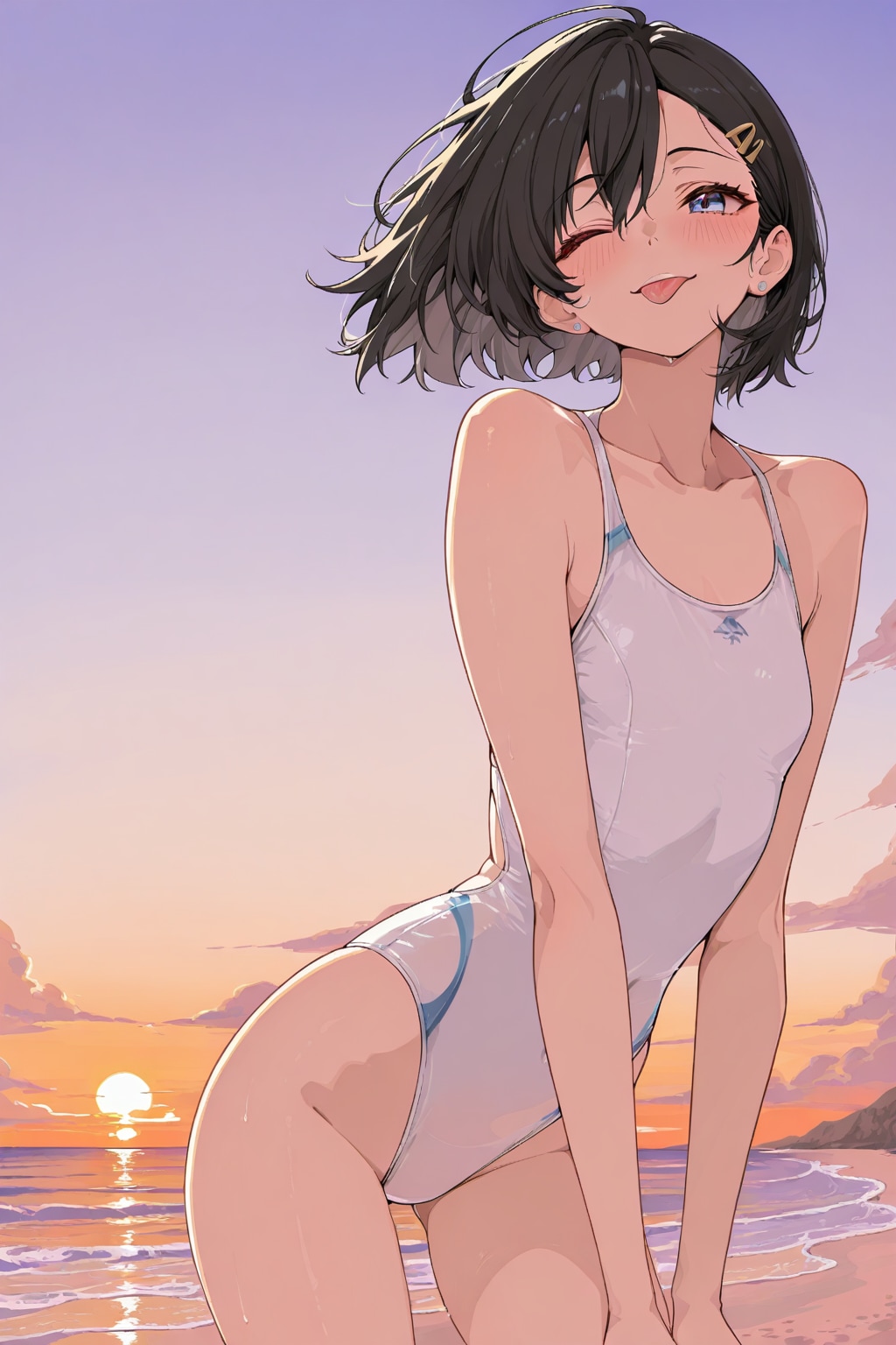 【企画：夕暮れ・APRICOT】白い水着の女の子