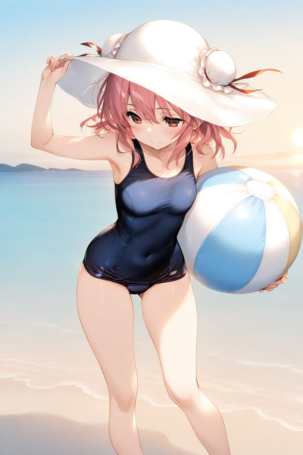 ビーチのスクール水着華扇